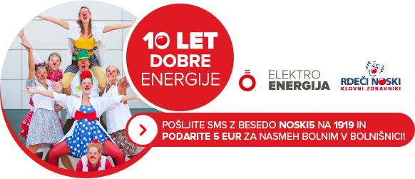 Rdeči noski, klovni zdravniki ob podpori družbe Elektro energija prinašajo dobro voljo in pogum v URI - SOČA 10 let dobre energije za Rdeče noske, ki jih ponosno podpiramo v Elektro energiji
